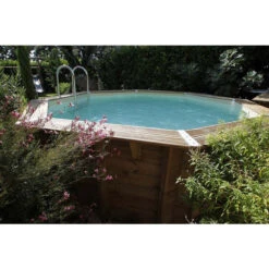 Piscine En Bois Octogonale Ubbink Océa 4,30 X 1,20 M - Liner Beige -Eau Minerale Magasin 7504510 piscine bois octogonale ubbink ocea 580 beige ambiance 2 1