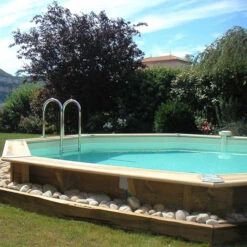 Piscine En Bois Octogonale Ubbink Océa 4,30 X 1,20 M - Liner Beige -Eau Minerale Magasin 7504510 piscine bois octogonale ubbink ocea 580 beige ambiance 3 2