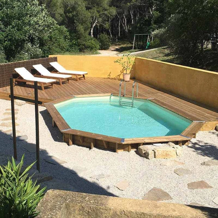 Piscine En Bois Octogonale Ubbink Océa 5,50 X 3,55 X 1,20 M - Liner Beige 2 Piscine En Bois Octogonale Ubbink Océa 5,50 X 3,55 X 1,20 M - Liner Beige – Image 2