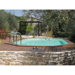 Piscine En Bois Octogonale Ubbink Azura 7,50 X 4,00 X 1,30 M - Liner Beige -Eau Minerale Magasin 7504718 piscine bois rectangulaire ubbink azura 400 750 beige ambiance 2