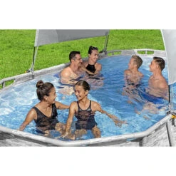 Auvent Pour Piscine Tubulaire Bestway Largeur 2,10 à 3,40 M -Eau Minerale Magasin auvent ovale bestway ambiance 3