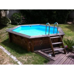 Piscine En Bois Hexagonale Ubbink Azura 4,10 X 1,20 M - Liner Bleu + Bâche à Bulles -Eau Minerale Magasin azura 410 12 min