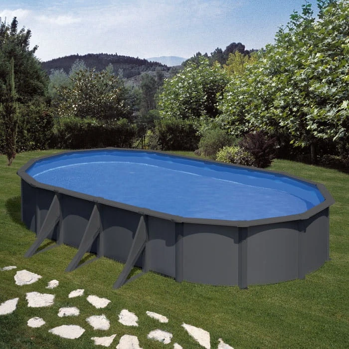 GRE Piscine Ovale Acier Gré Gris Anthracite - 7,30 X 3,75 X 1,20 M 2 GRE Piscine Ovale Acier Gré Gris Anthracite - 7,30 X 3,75 X 1,20 M – Image 2