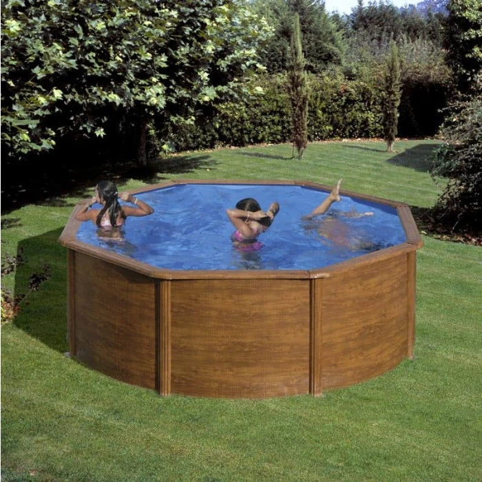 GRE Piscine Ronde Acier Gré Sicilia Imitation Bois - Ø 3 X 1,20 M 3 GRE Piscine Ronde Acier Gré Sicilia Imitation Bois - Ø 3 X 1,20 M – Image 3