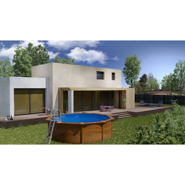 GRE Piscine Ronde Acier Gré Sicilia Imitation Bois - Ø 4,60 X 1,20 M 2 GRE Piscine Ronde Acier Gré Sicilia Imitation Bois - Ø 4,60 X 1,20 M – Image 2