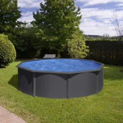 GRE Piscine Ronde Acier Gré Gris Anthracite - Ø 3,50 X 1,20 M -Eau Minerale Magasin kitpr458gy piscine ronde acier gre gris anthracit 132 460cm ambiance 2 2