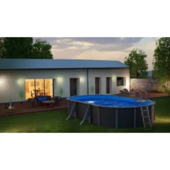 GRE Piscine Ovale Acier Gré Gris Anthracite - 6,10 X 3,75 X 1,30 M -Eau Minerale Magasin kitprov618gy piscine ovale acier gre gris anthracite 1 32m 610x375cm ambiance 2
