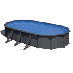 GRE Piscine Ovale Acier Gré Gris Anthracite - 7,30 X 3,75 X 1,32 M