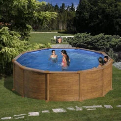 Piscine Ronde Acier Gre Mauritius Imitation Bois - Ø 3,50 X 1,32 M -Eau Minerale Magasin mauritius 350 ambiance