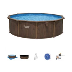 Piscine En Acier Bestway Hydrium Effet Bois Ø 4,90 X H 1,30 M -Eau Minerale Magasin piscine hors sol acier ronde 488 x 130 m hydrium