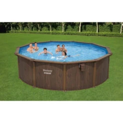 Piscine En Acier Bestway Hydrium Effet Bois Ø 4,90 X H 1,30 M -Eau Minerale Magasin piscine hors sol acier ronde 488 x 130 m hydrium 1