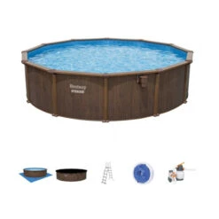 Piscine En Acier Bestway Hydrium Effet Bois Ø 5,50 X H 1,30 M -Eau Minerale Magasin piscine hors sol acier ronde 549 x 130 m hydrium