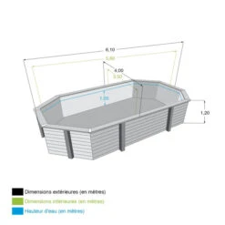 Piscine En Bois Octogonale Ubbink Azura 6,10 X 4 X 1,20 M - Liner Bleu -Eau Minerale Magasin piscine ubbink azura 610 400 120 bleu 5